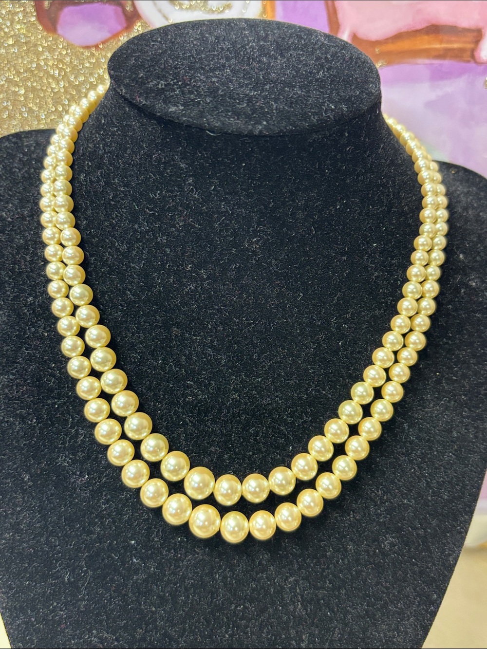 Classic Double Strand Gold Pearl Necklace